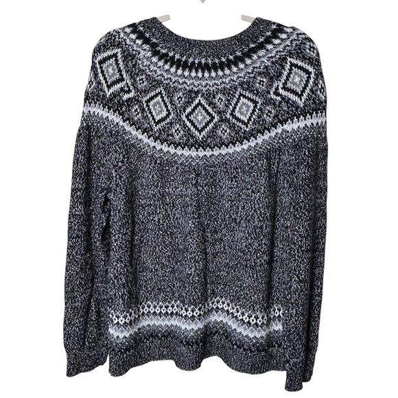 Old Navy Women Size XL Fair Isle Sweater Black Gray Silver Metallic Ski Casual - Picture 2 of 8